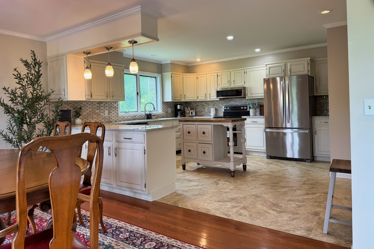 View into the kitchen from the dining room