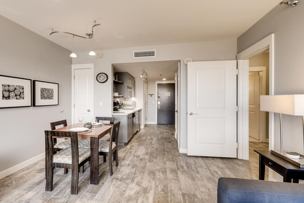 Dining for four and fully functioning kitchen, including dishwasher
