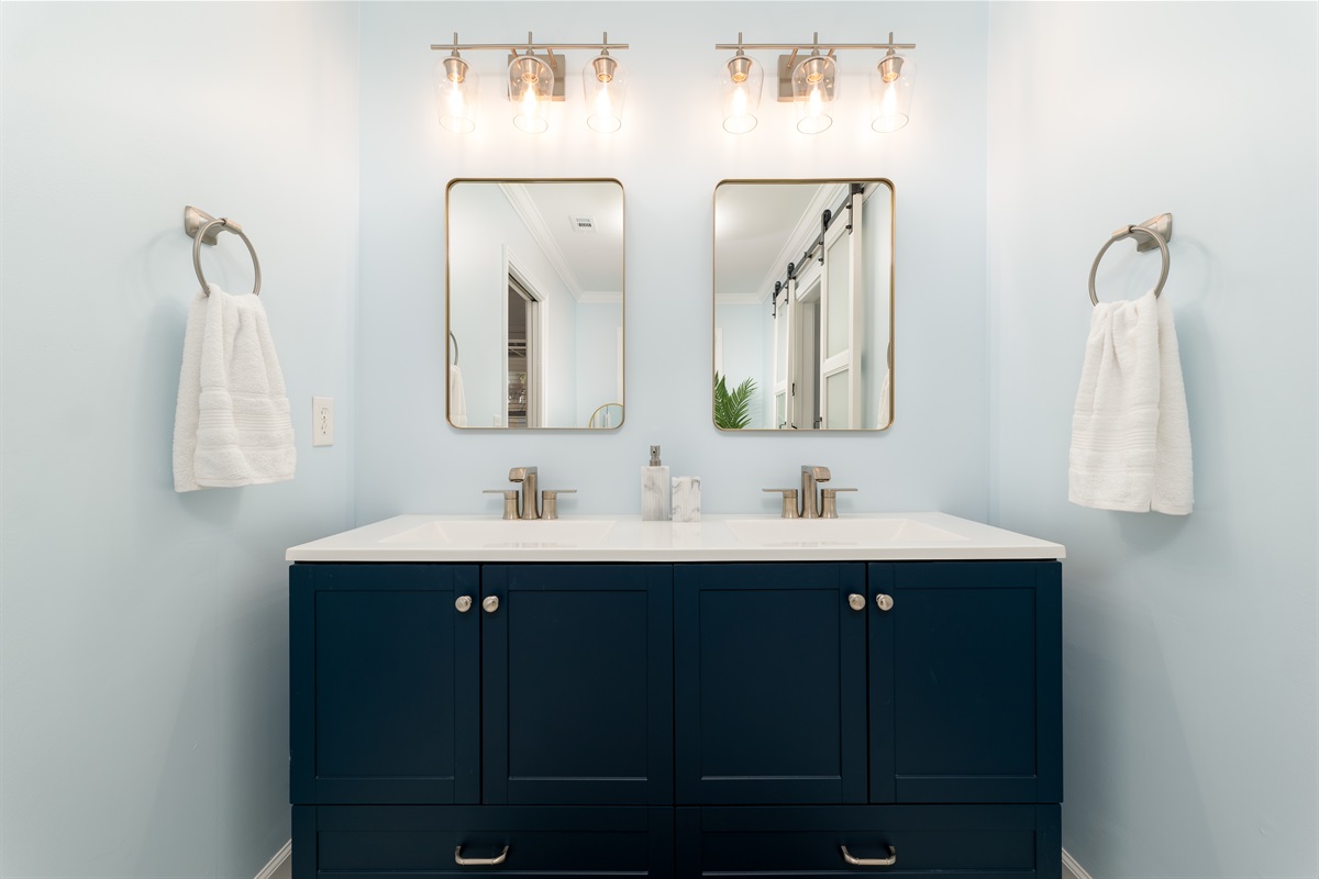 Elegant and airy - this vanity space is perfect for getting ready for dinner out or a night in