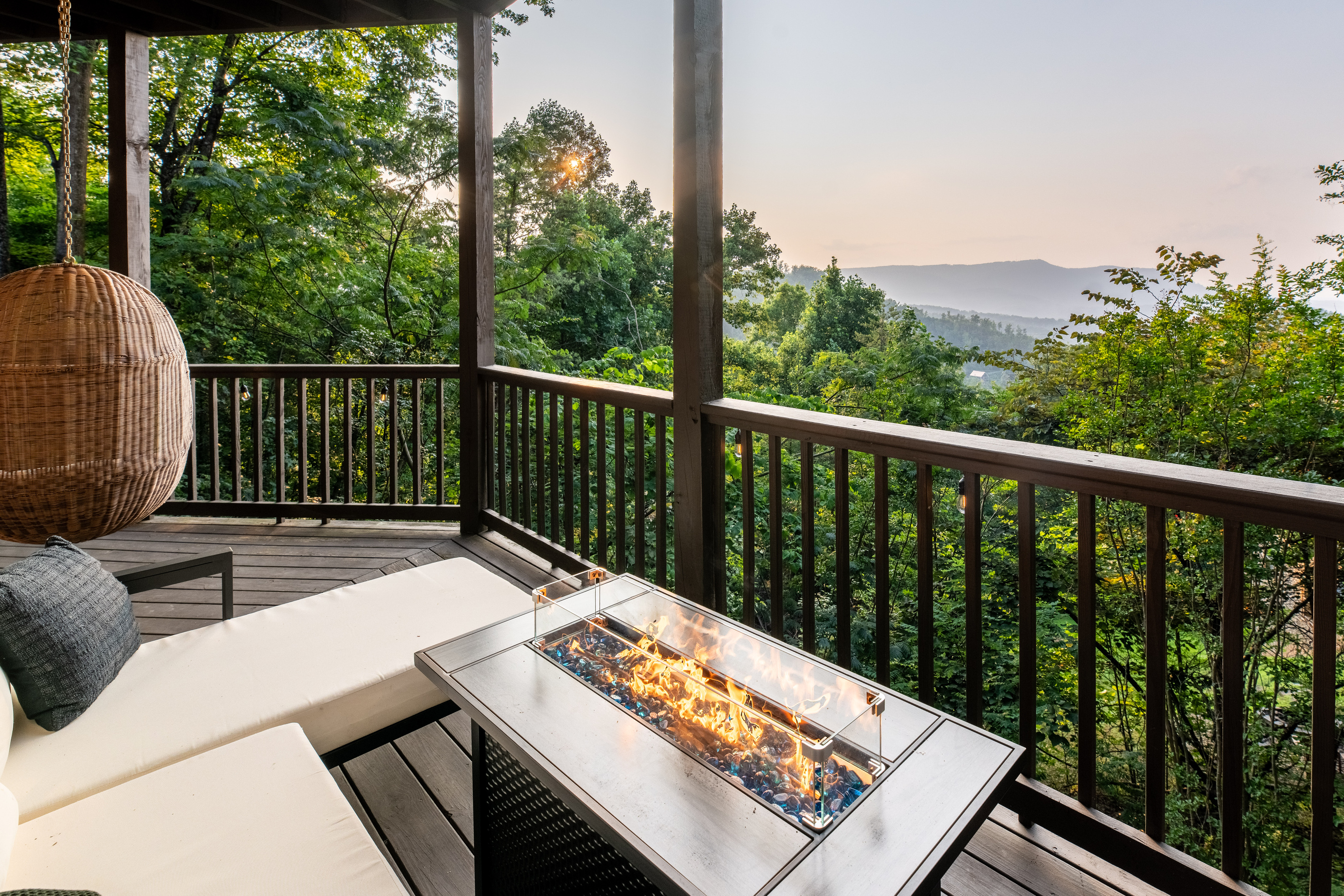 Lounge seating with firepit.  Have fun making s'mores - even during the rain on these covered decks