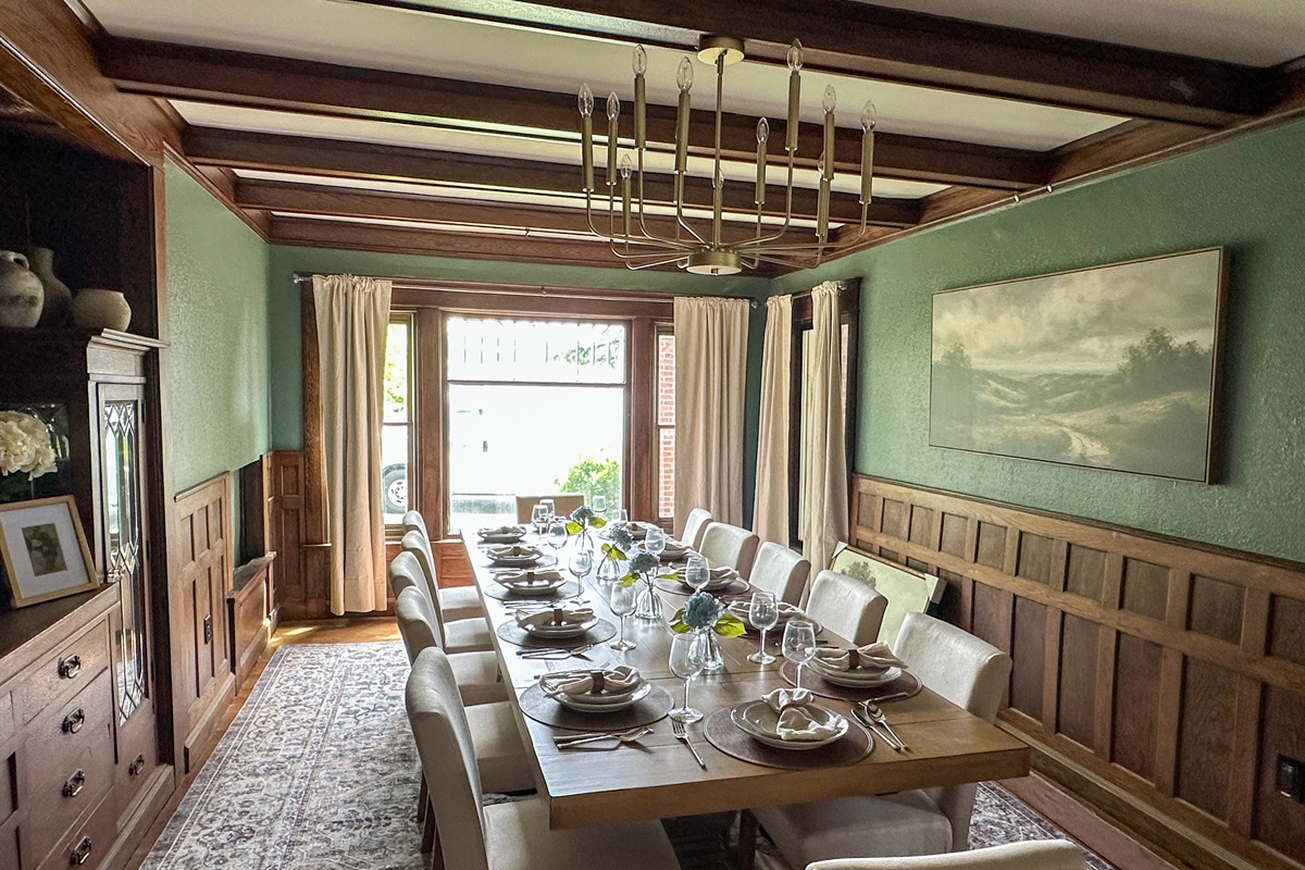 Our dining spaces are designed for connection with seating for 12 indoors & outside, there’s room for everyone to slow down & share meals together. Whether it’s holiday dinners, wine nights or summer cookouts this is where memories are