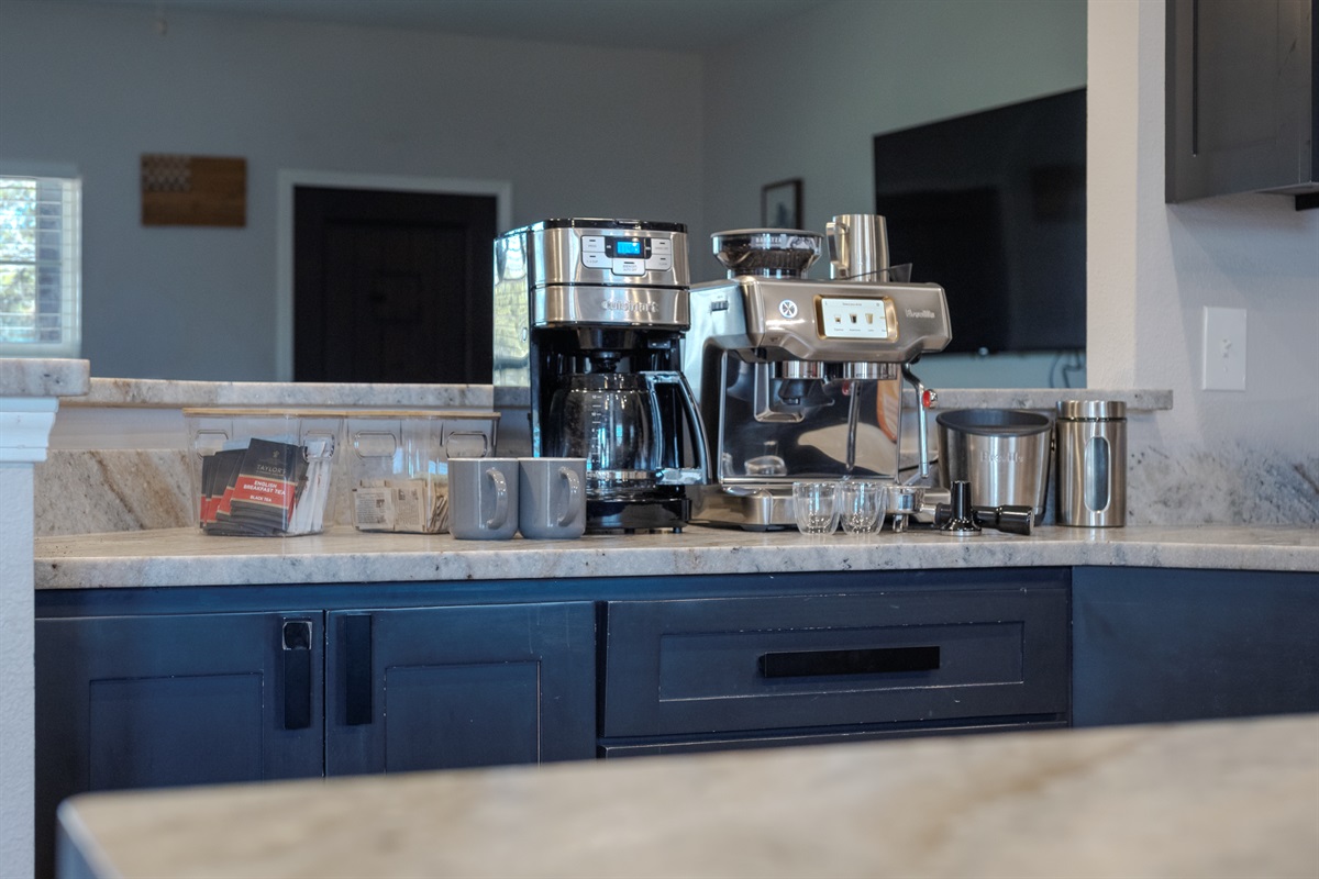 Coffee station ready for early risers and late sleepers.