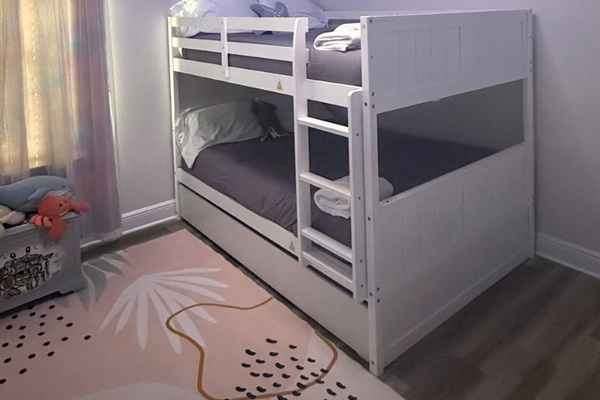 Bunk Room with color-changing LED ceiling fan