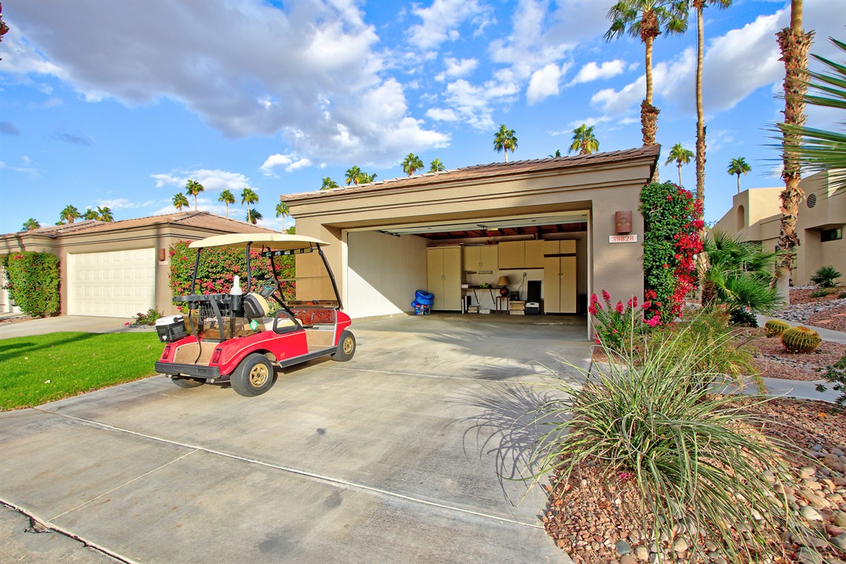 Garage available for 1 car (golf cart not included)