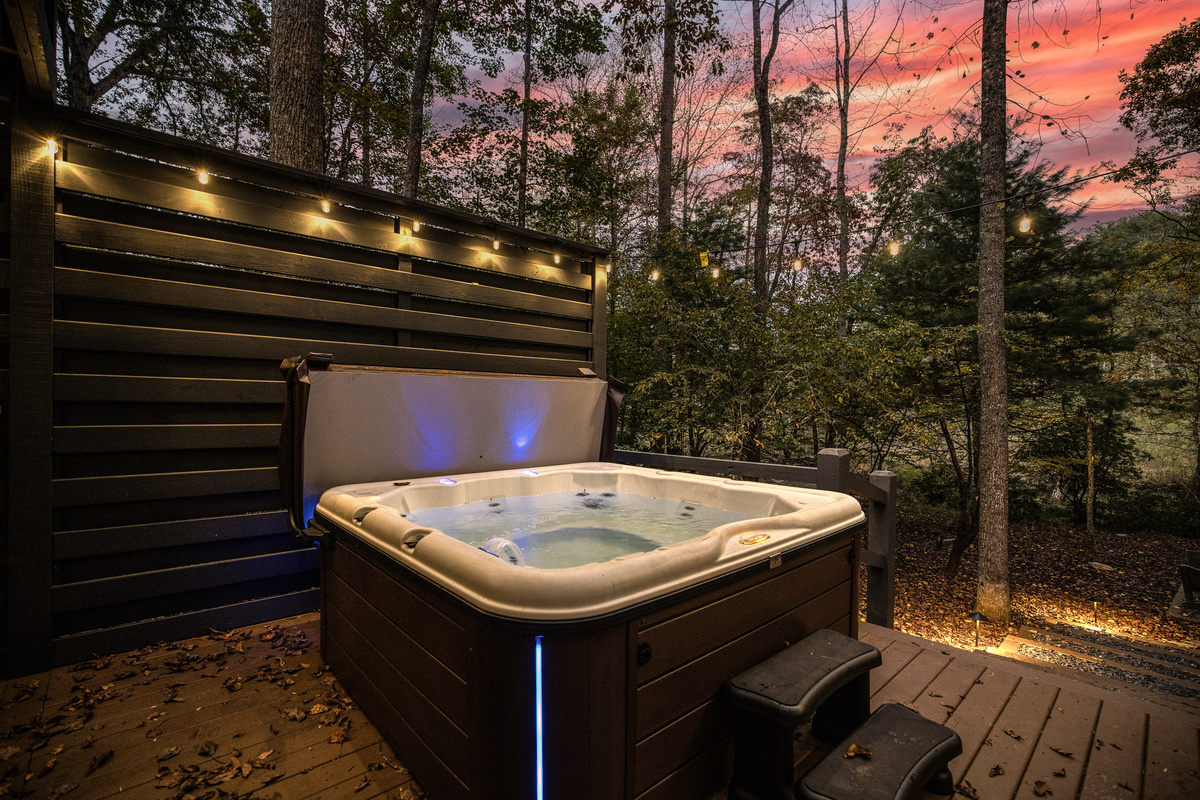 Private hot tub at dusk.