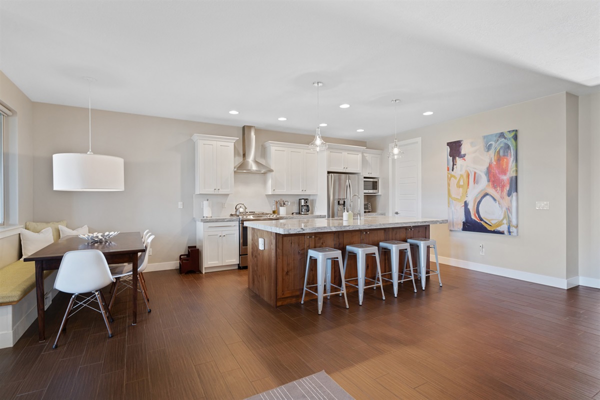Open-concept kitchen and dining area with stylish finishes.