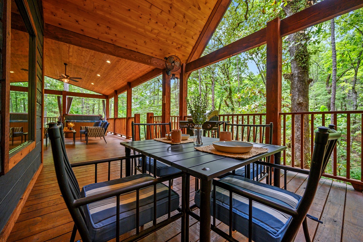 The deck provides vaulted ceilings to showcase that "treehouse" vibe.