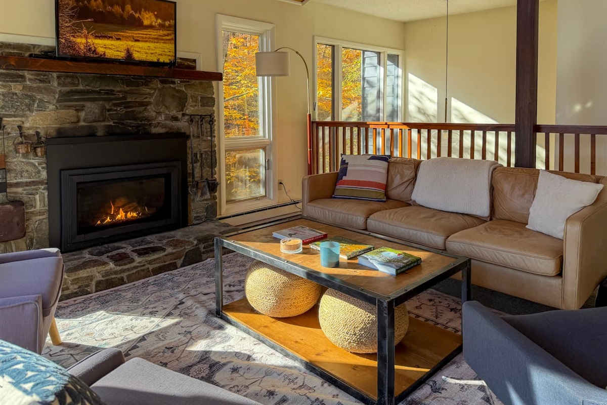 Our gas fireplace provides the warm, cozy ambiance of a fire without the hassle of building one