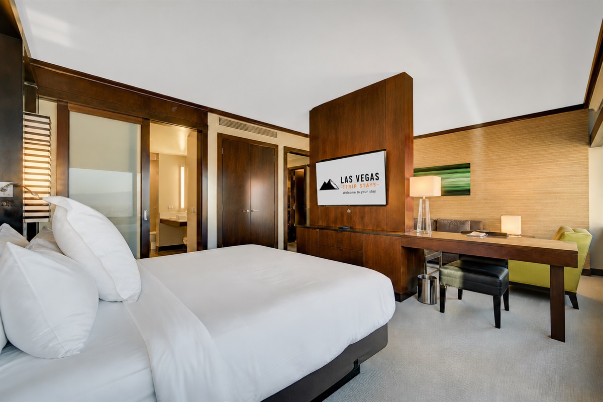 Sink into a plush king pillow-top mattress after a full day of Vegas fun 🛏️