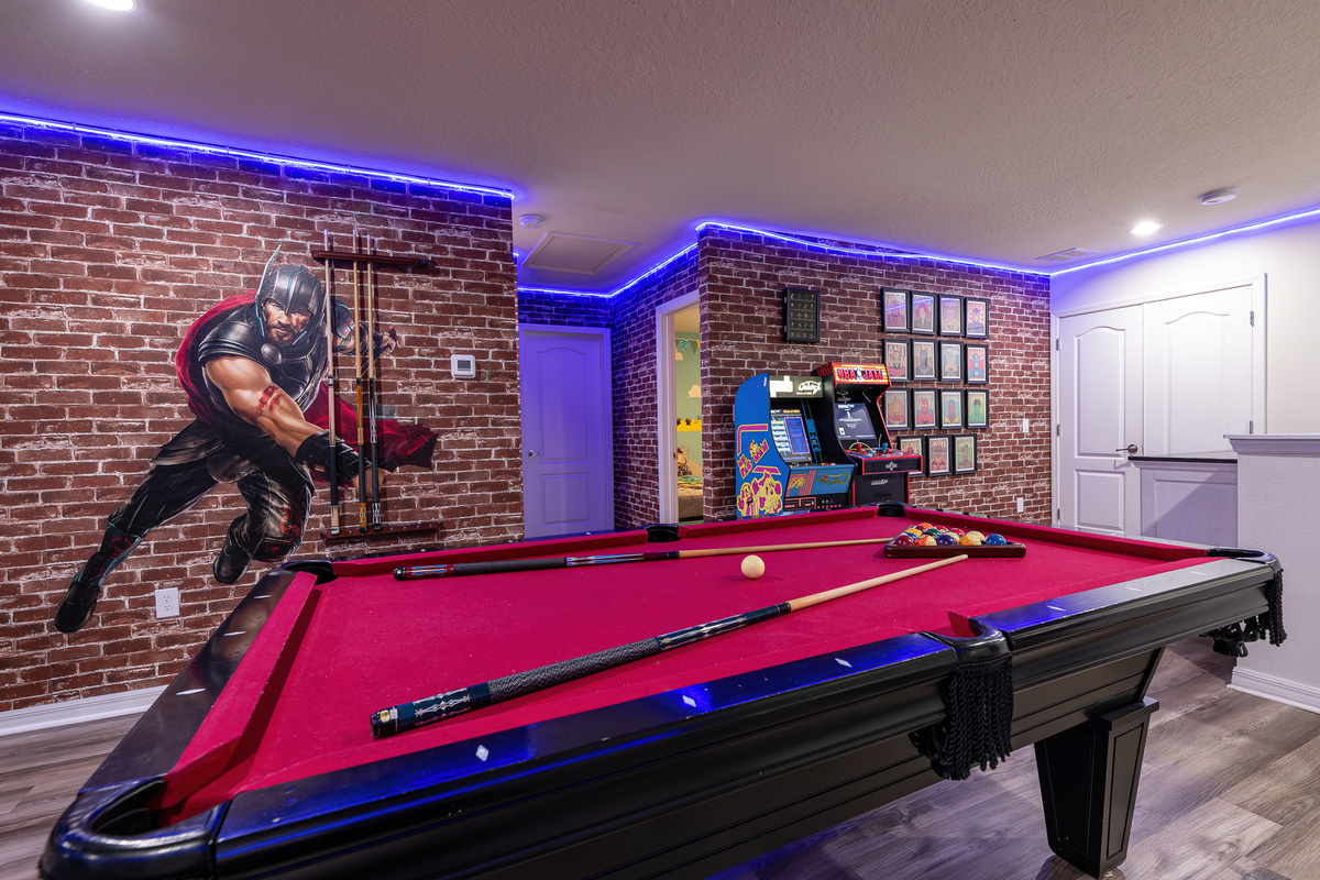 Game Room with Arcade and Pool Table