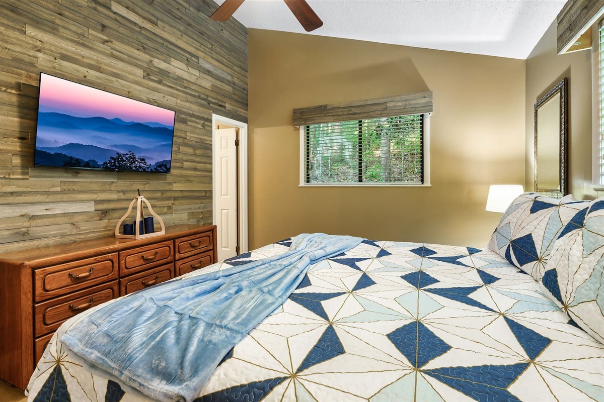 Four of 5 total bedrooms pictured, with Roku streaming TV.