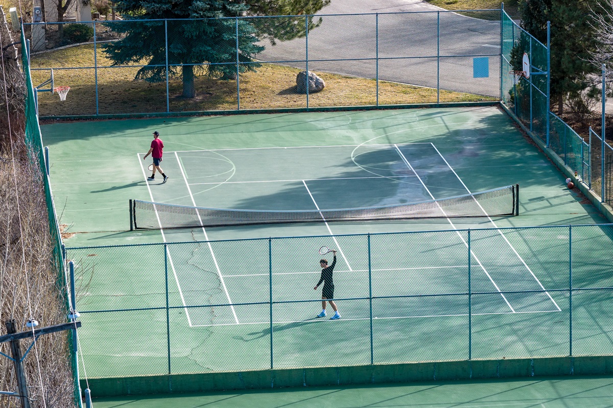 Well-maintained tennis, pickleball and basketball courts—perfect for friendly competition in a scenic setting.