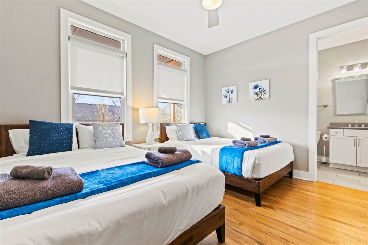 [Casa Tiffani - Bedroom] Two Queen Beds with Layers of Parachute Luxury Linens to help you Drift off to Dreamland.