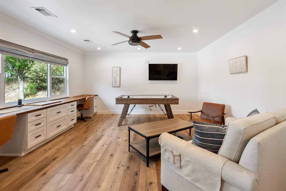 Enjoy a light-filled space designed for both productivity and playful moments.
