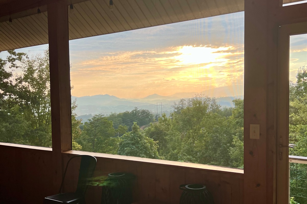 Sunrise view from the screened-in porch area
