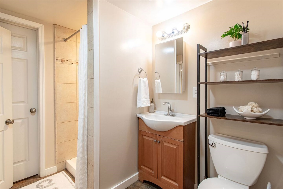 Full bathroom with shower.