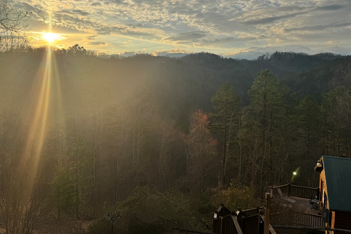 Sunrise in spring. That is our pool house on the right.