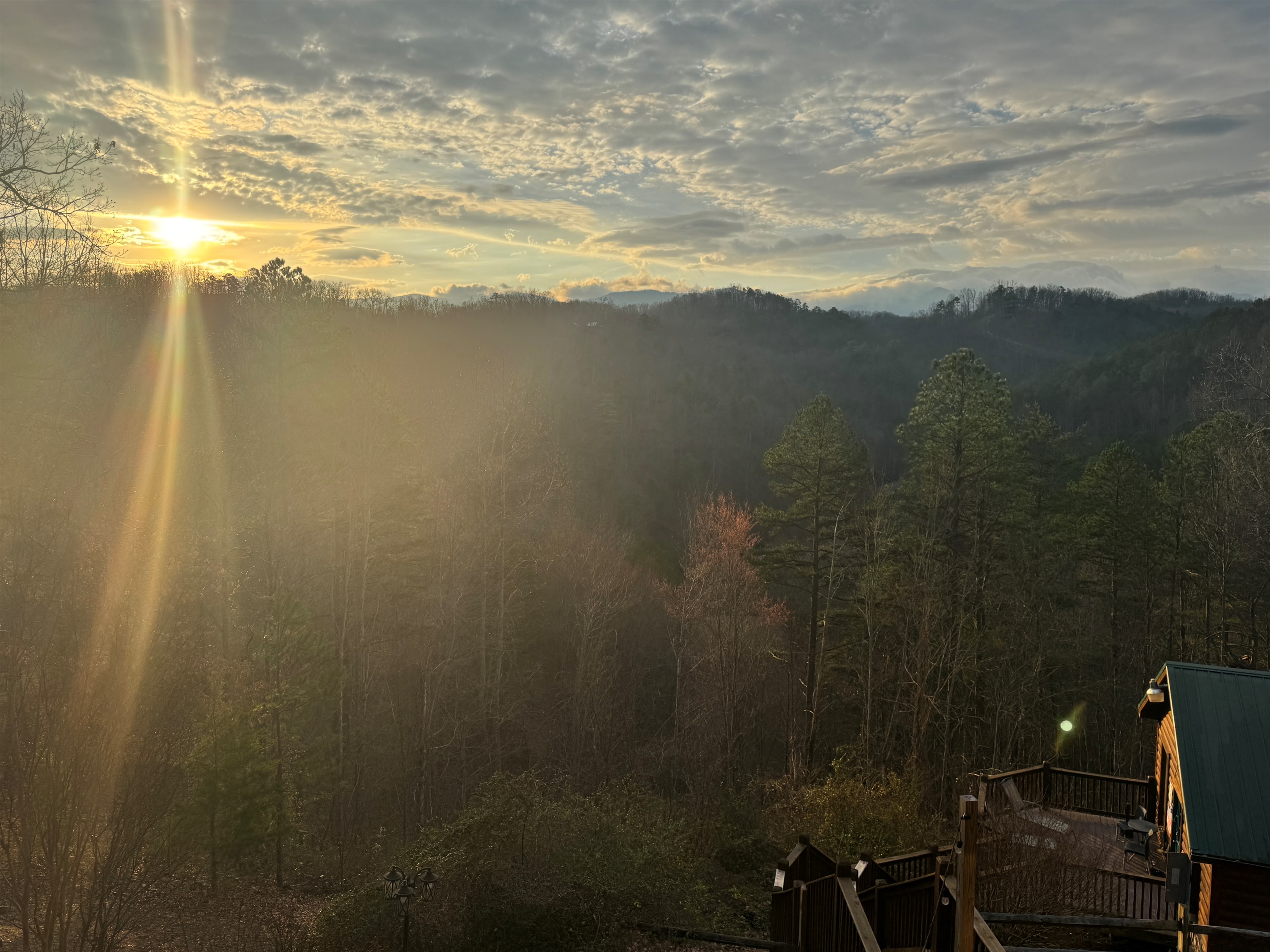 Sunrise in spring. That is our pool house on the right.