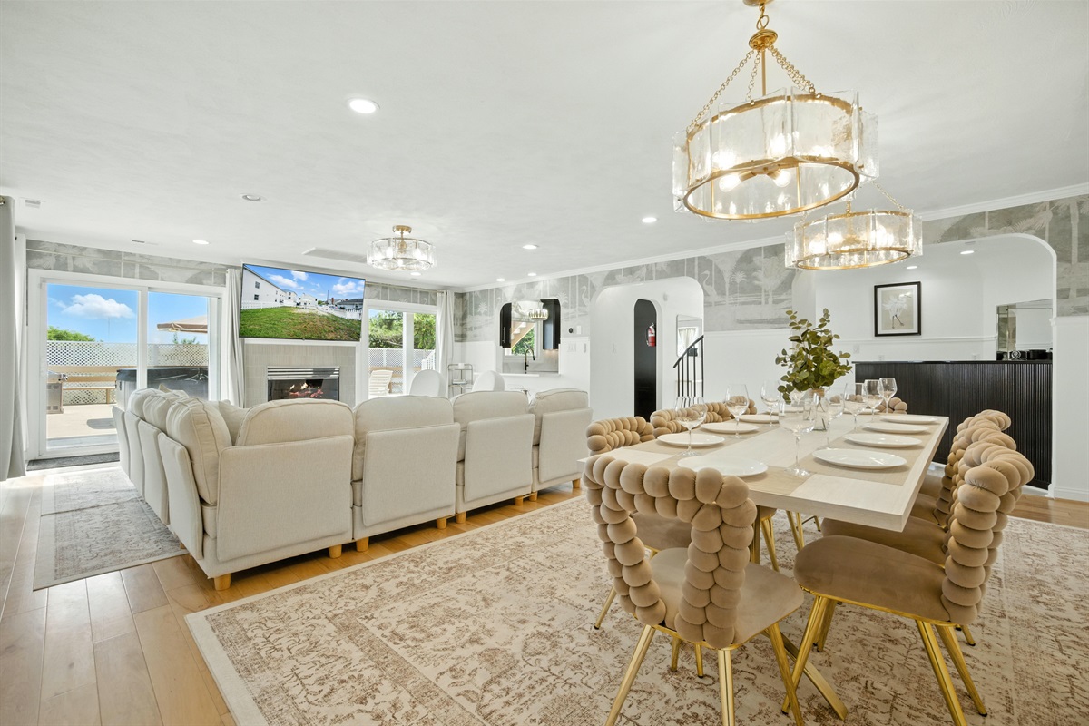 The Dining Room and Living Room are right off the Kitchen and Bar area, on the main level