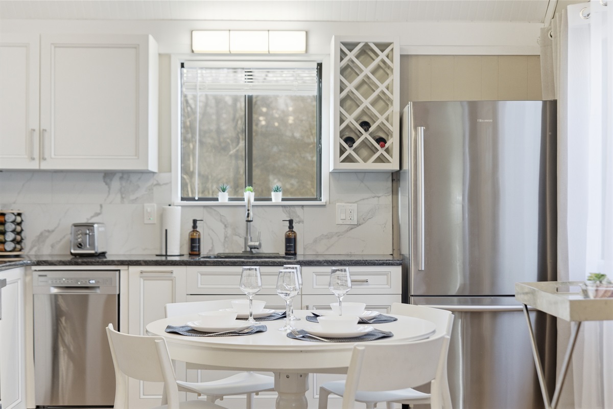 Kitchen with stainless steel appliances and granite countertops