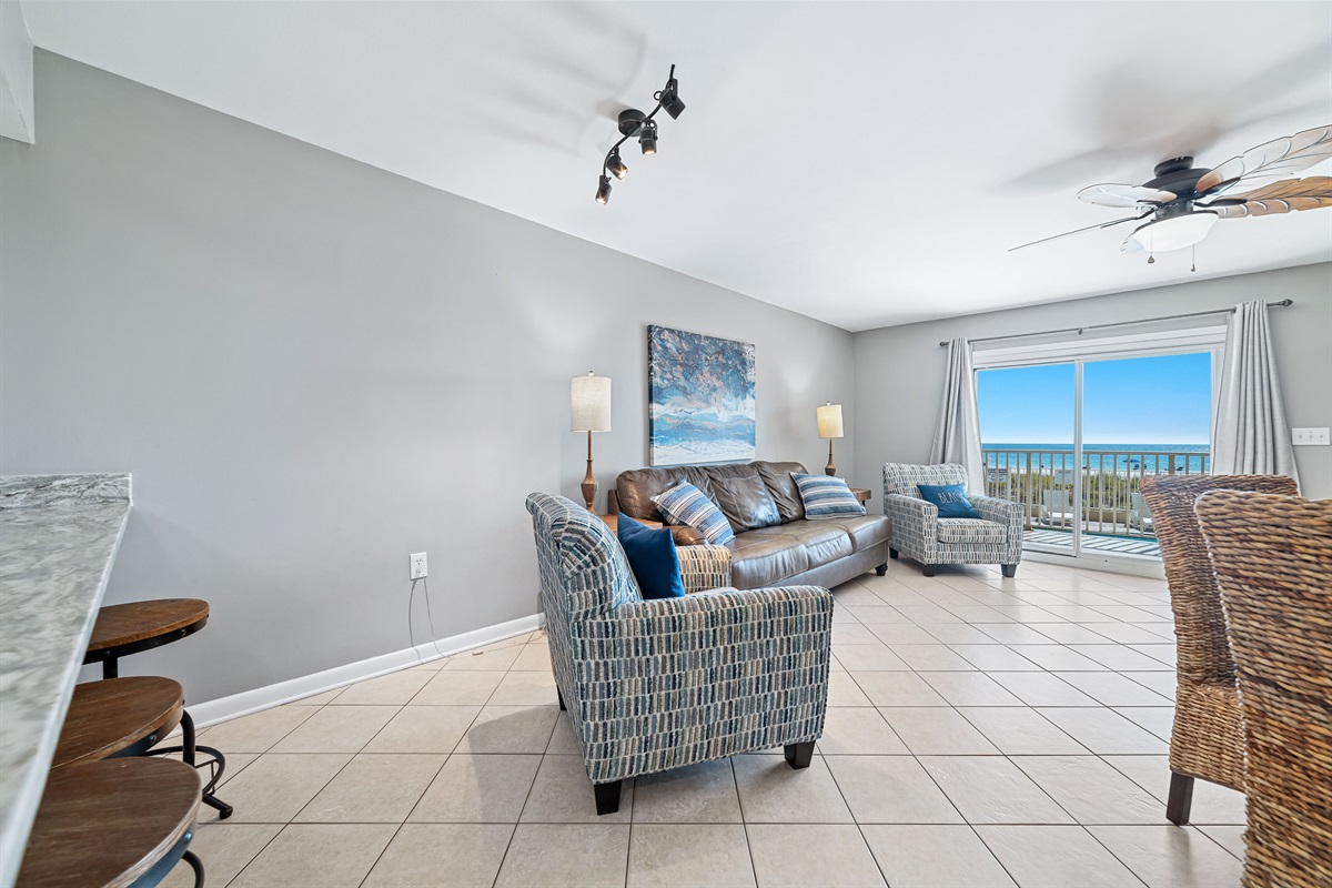 Oceanfront living at its best! This bright space includes a cozy sleeper sofa and incredible views.