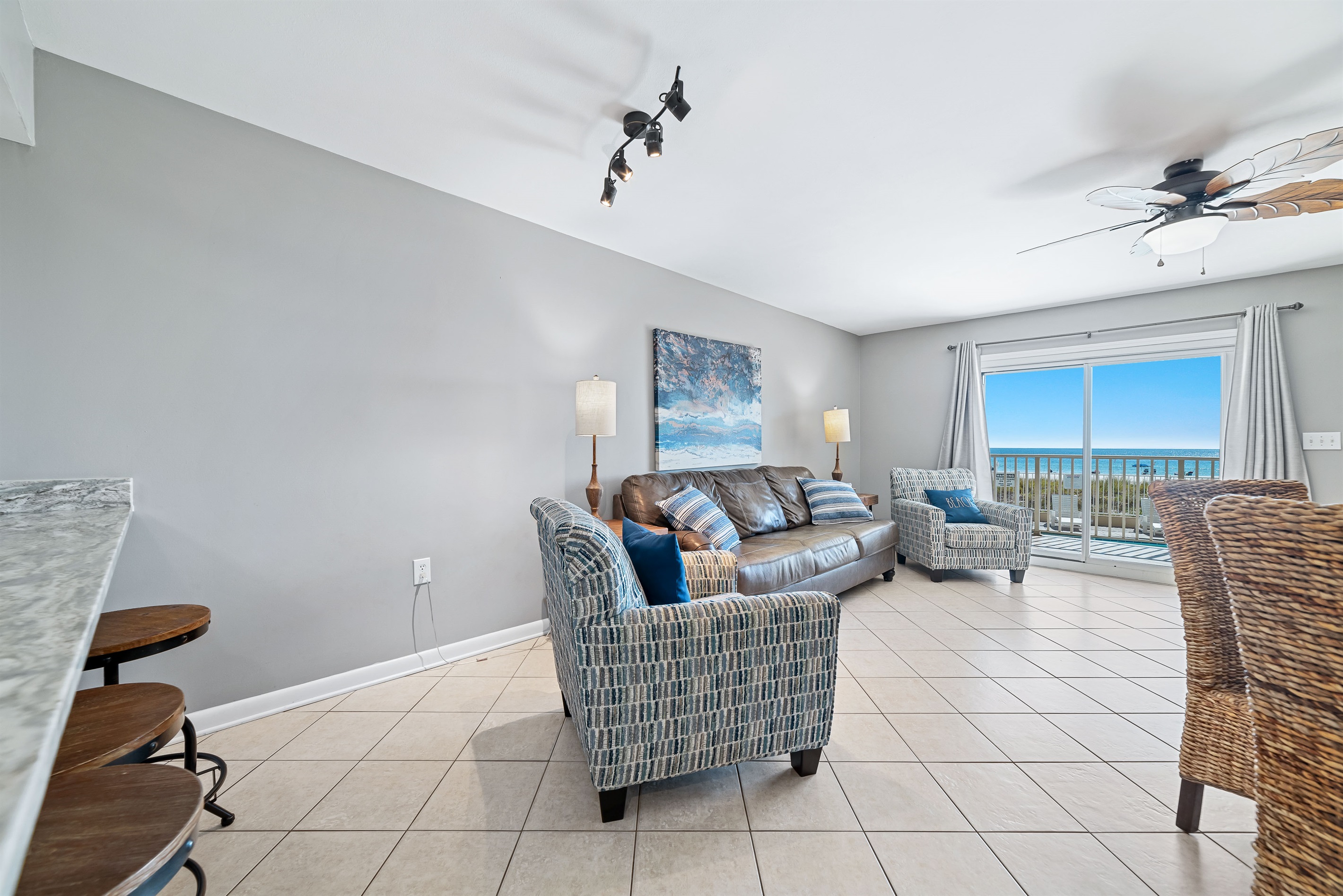 Oceanfront living at its best! This bright space includes a cozy sleeper sofa and incredible views.