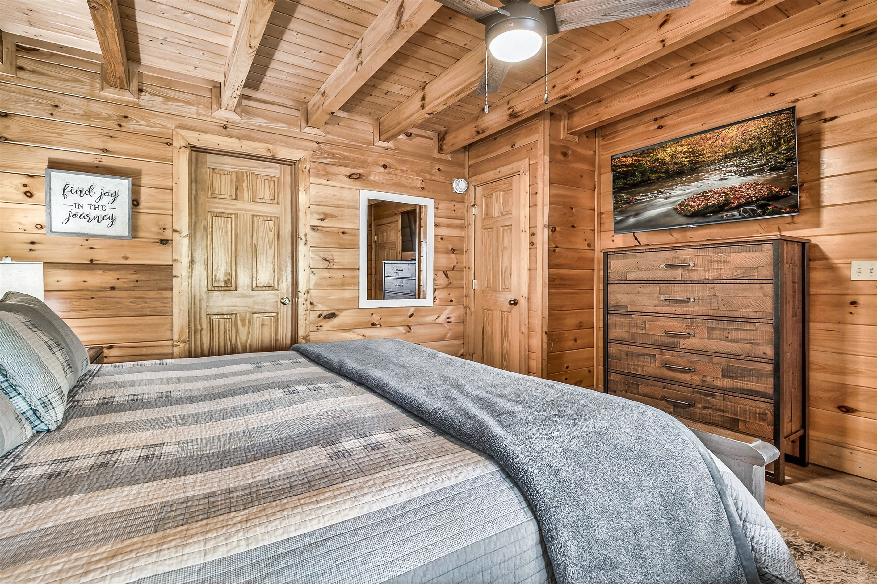 50" 4k Roku TV with Xfinity cable and your streaming services for falling asleep to after a long day exploring the Smoky Mountains.