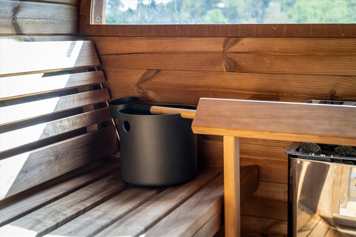 Relax in the barrel sauna