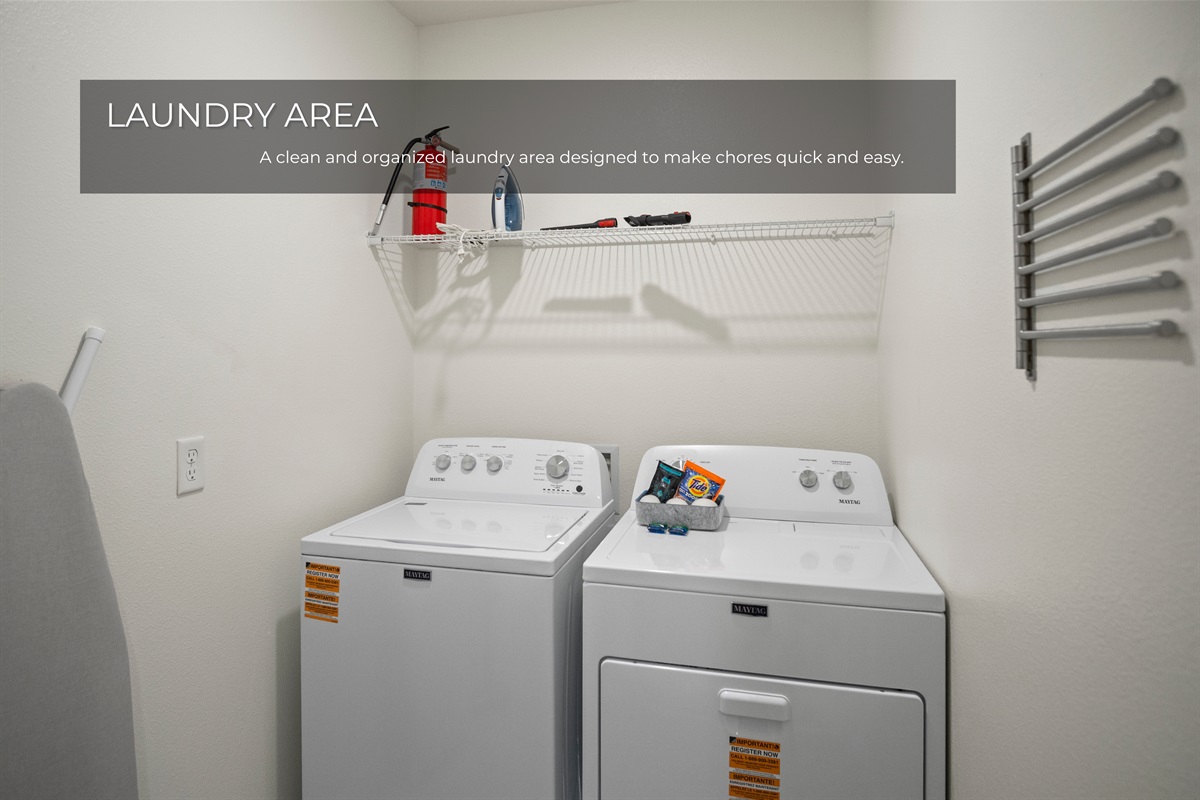 Clean and organized laundry space.