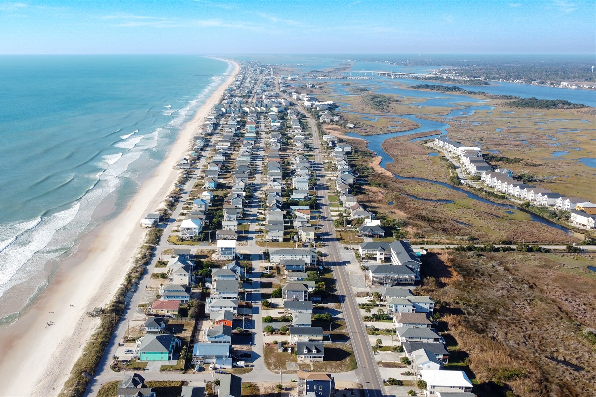 Aerial of Surf City, looking south