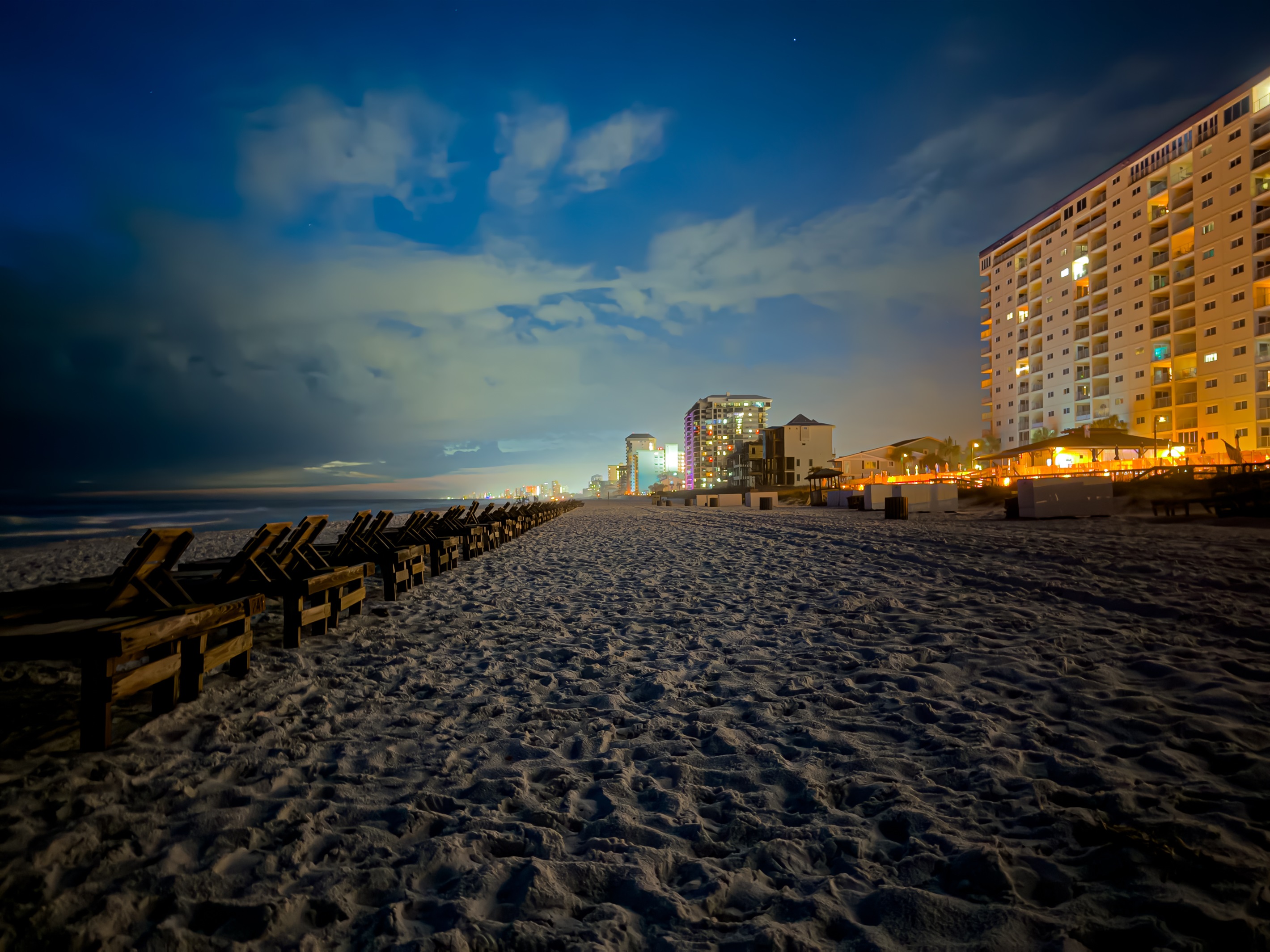 The nighttime beach will easily keep the kids entertained or perfect for a romantic stroll.