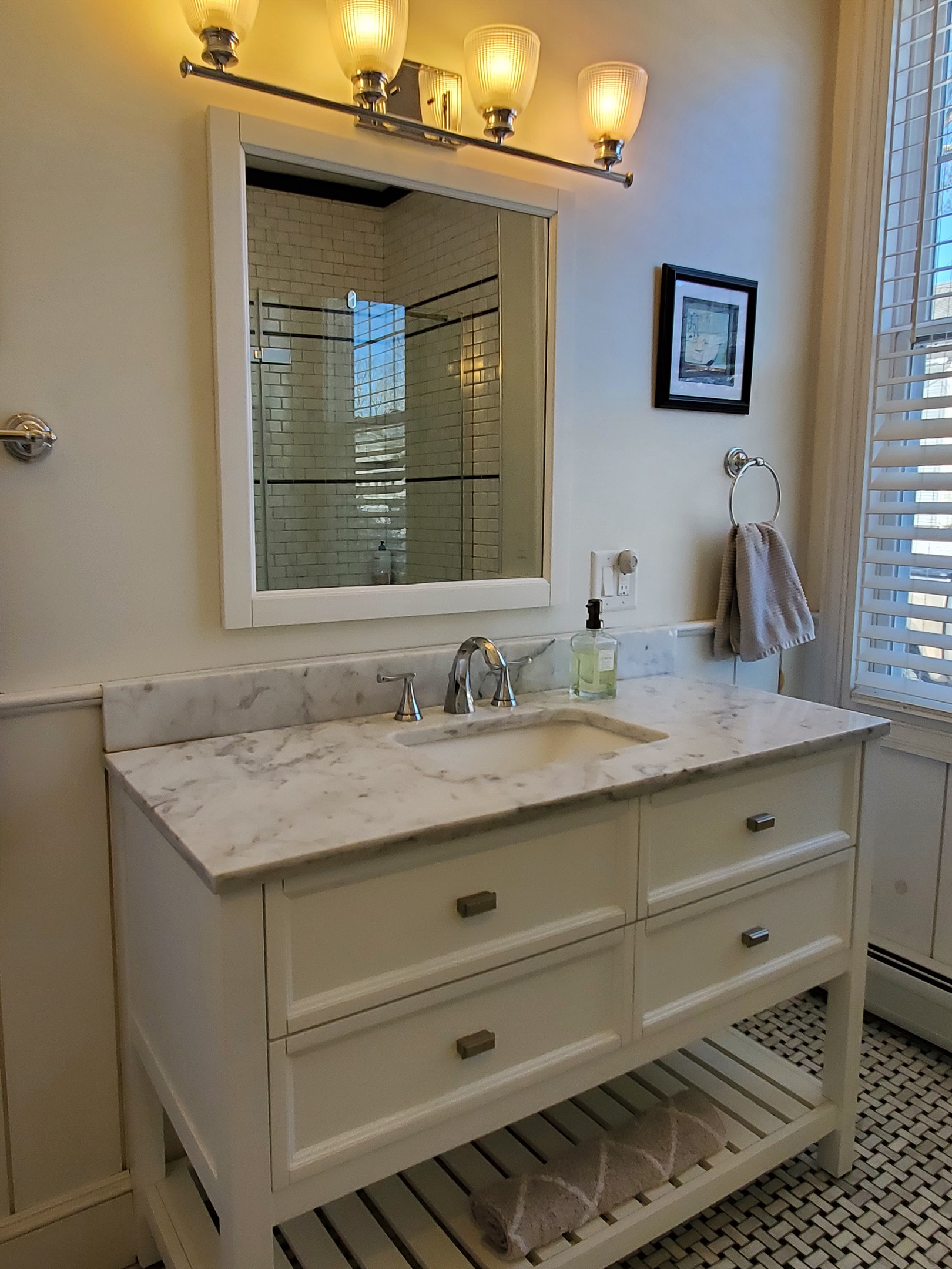 Vanity in full bath off dining area
