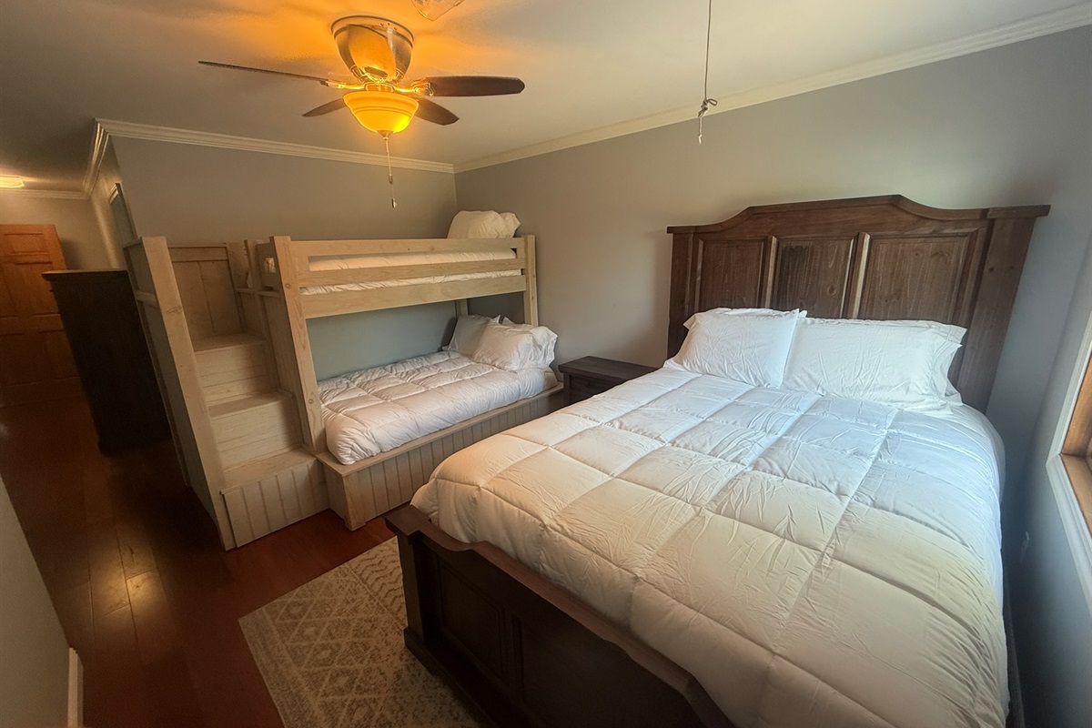 Bedroom 3 with queen bed and twin over full bunkbed