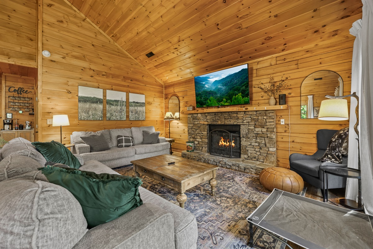 Two large sofas and a cozy reading nook