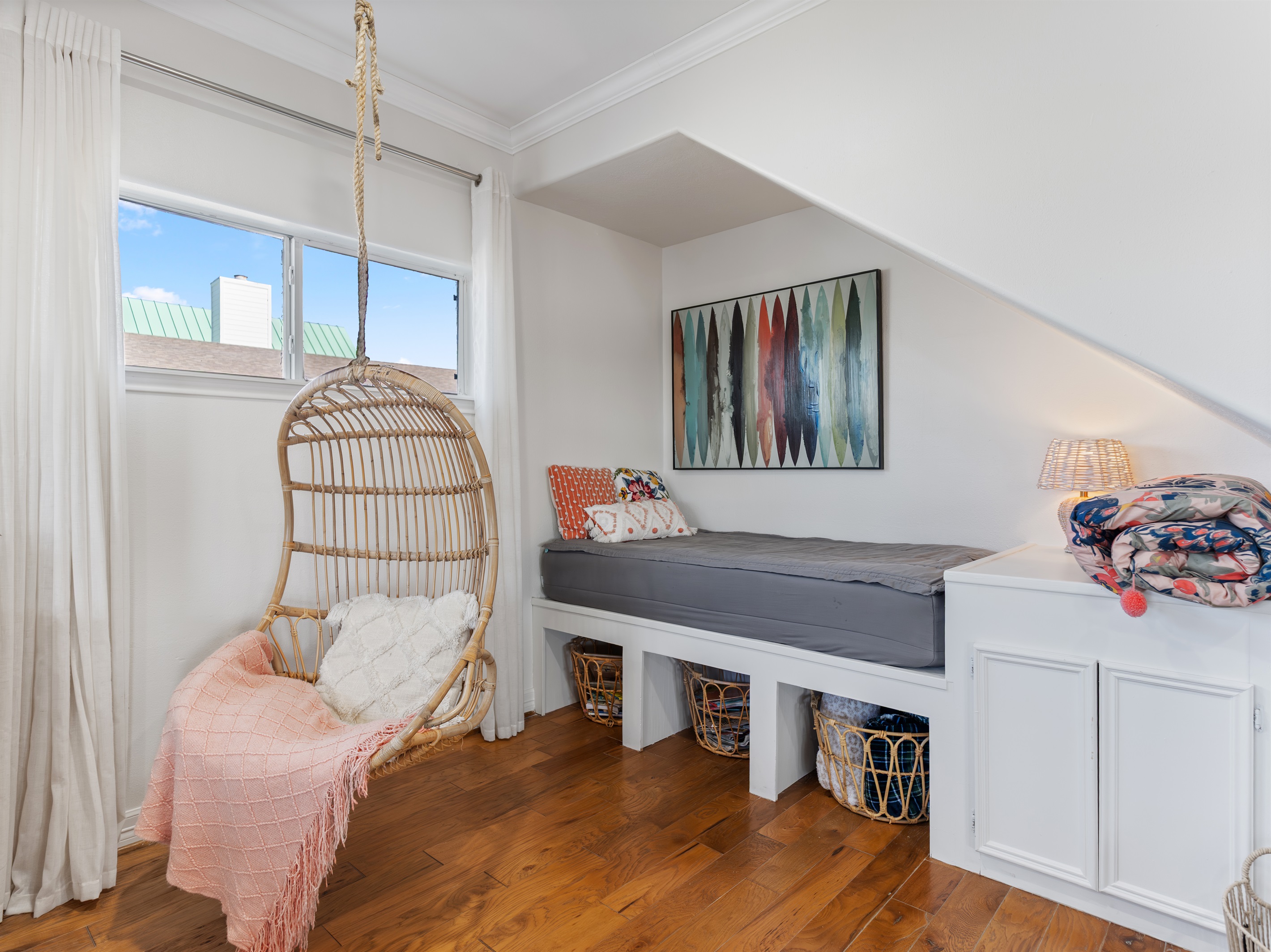 Twin bed in living room