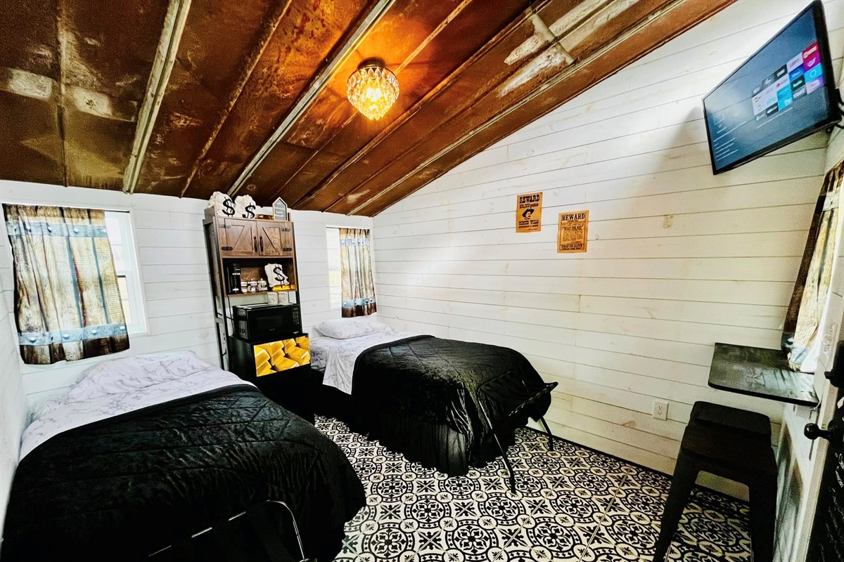 Check out "the Old West Bank" a mini-cabin that sleeps 2