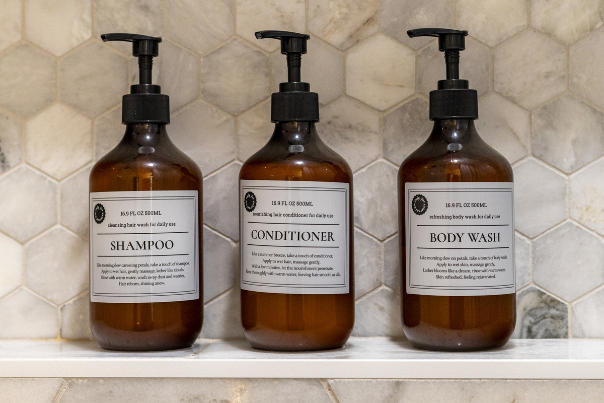 Indulge in premium shampoo, conditioner, and body wash for a spa-like retreat!