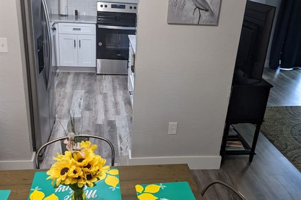 Dining room connects to kitchen and living room