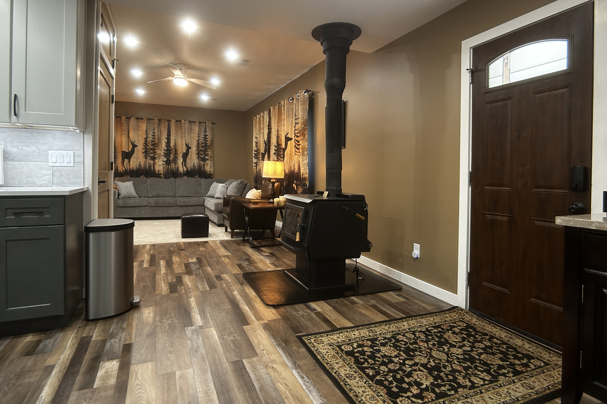 Pantry with pullouts with space for your items. Wood burning stove package available for purchase in winter months.