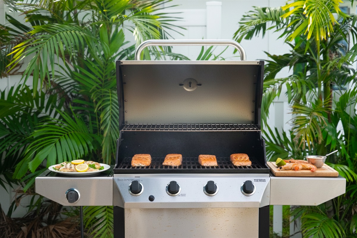 Gas grill makes cooking al fresco simple.