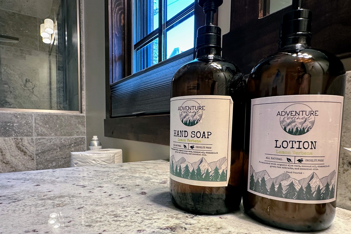Enjoy our signature self-branded toiletries—hand soap, lotion, shampoo, conditioner, and body wash—crafted to make every stay feel like a little luxury.