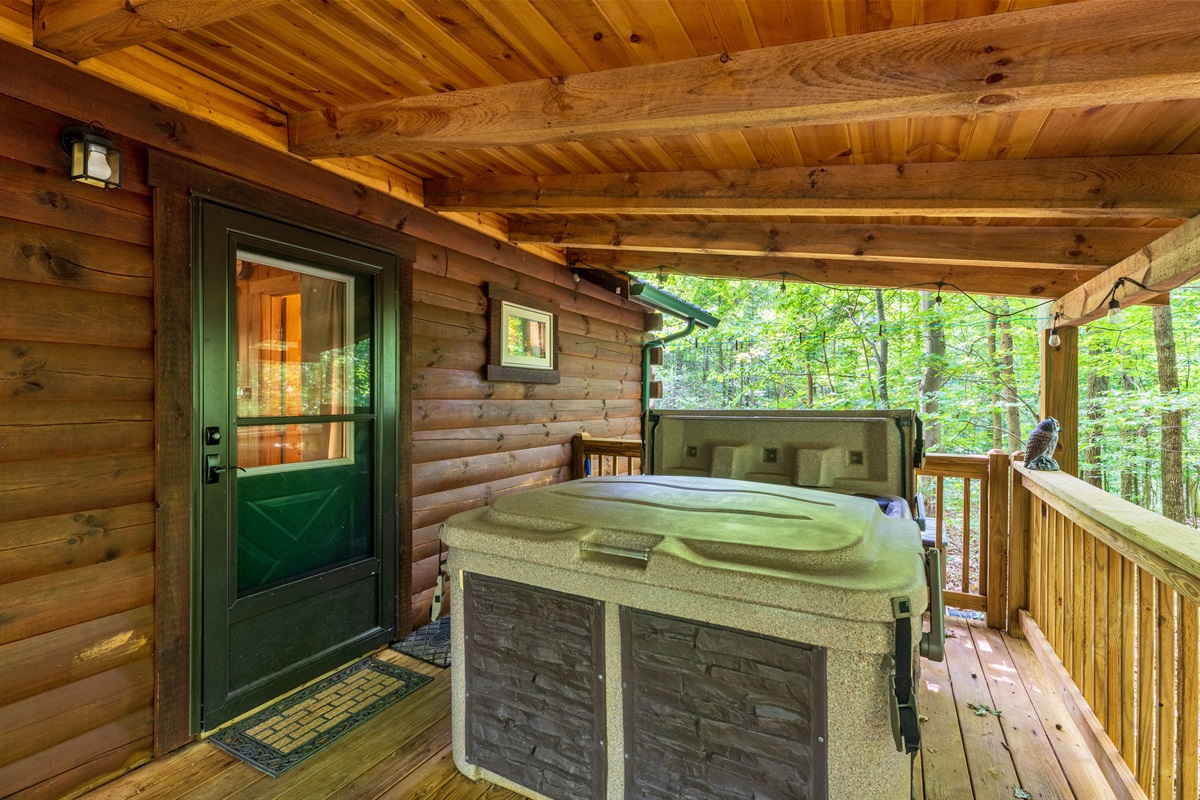 The hot tub is a comfortable size for 2 people.
