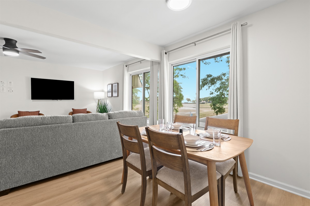 Seamless connection between dining and living spaces for entertaining.