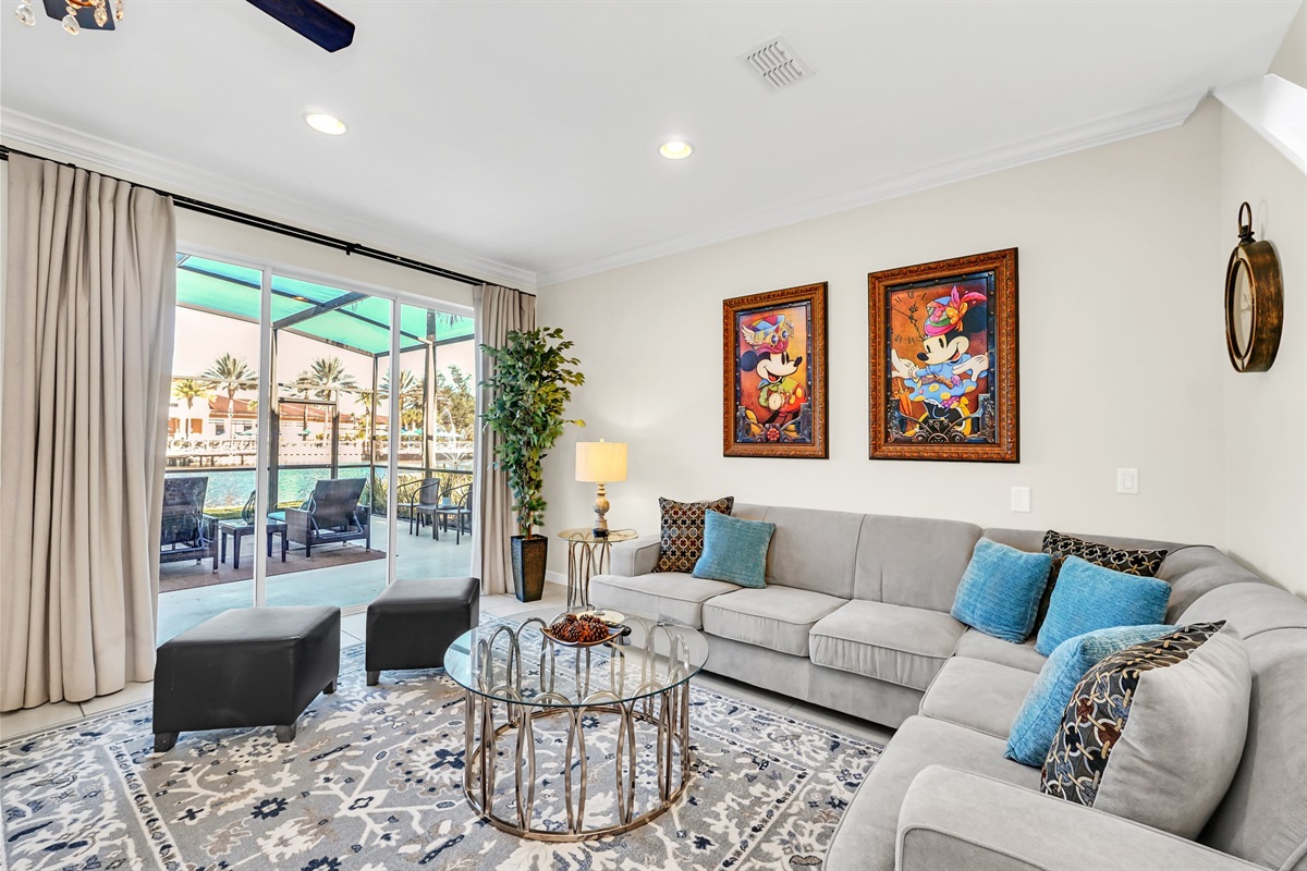 Spacious living room overlooking the lanai