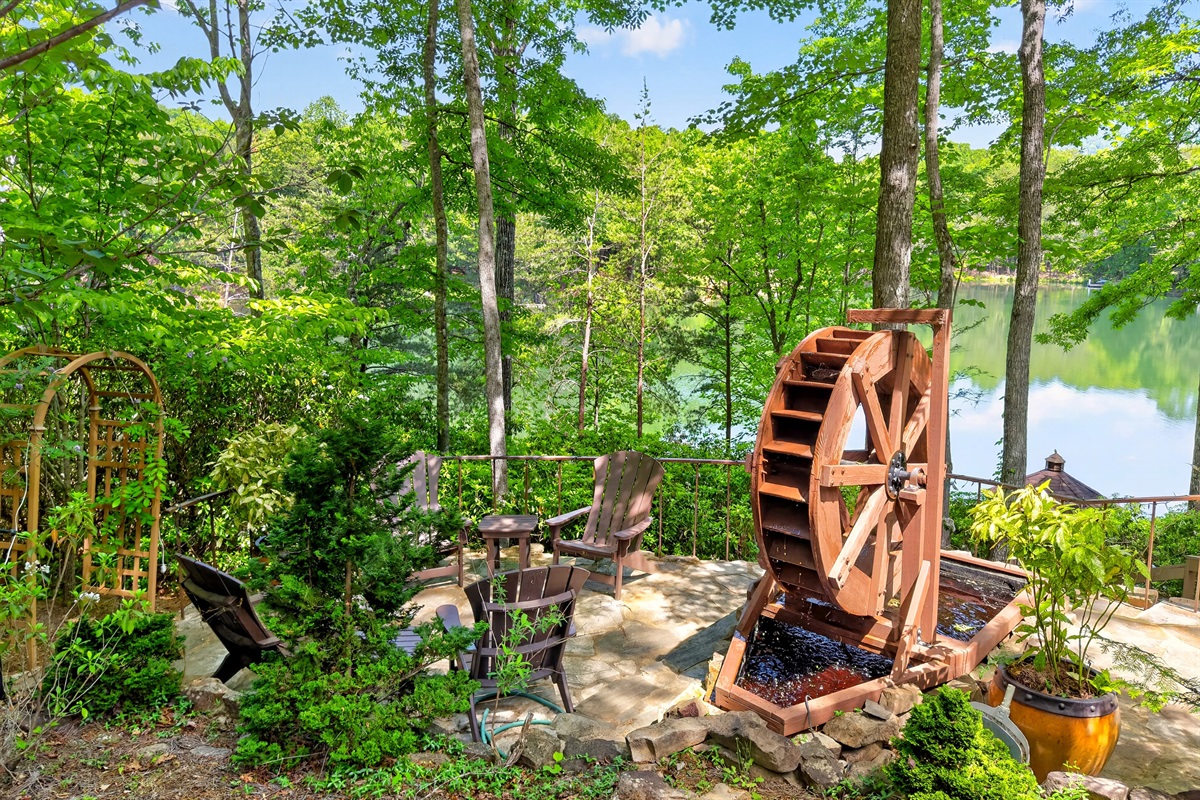 Relax by the water wheel to the sounds of nature