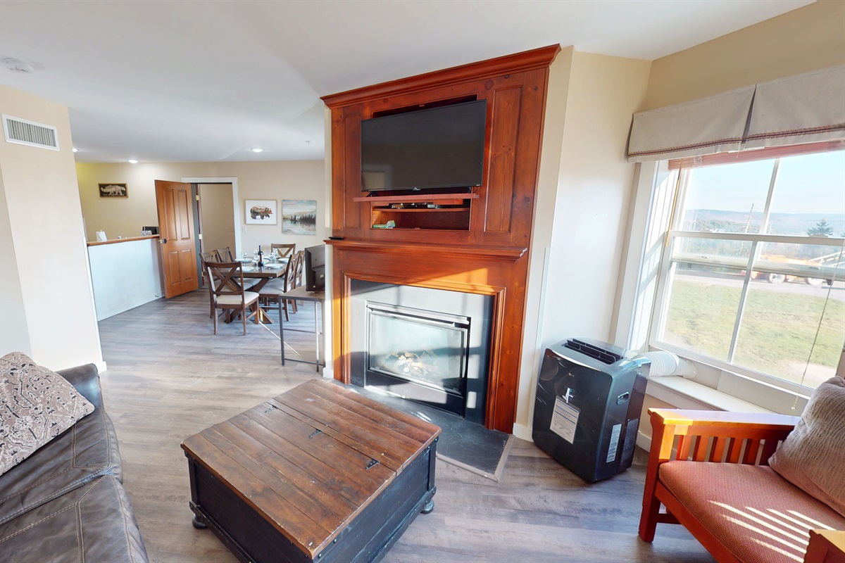 Settle in for movies and mountain sunsets by the fire