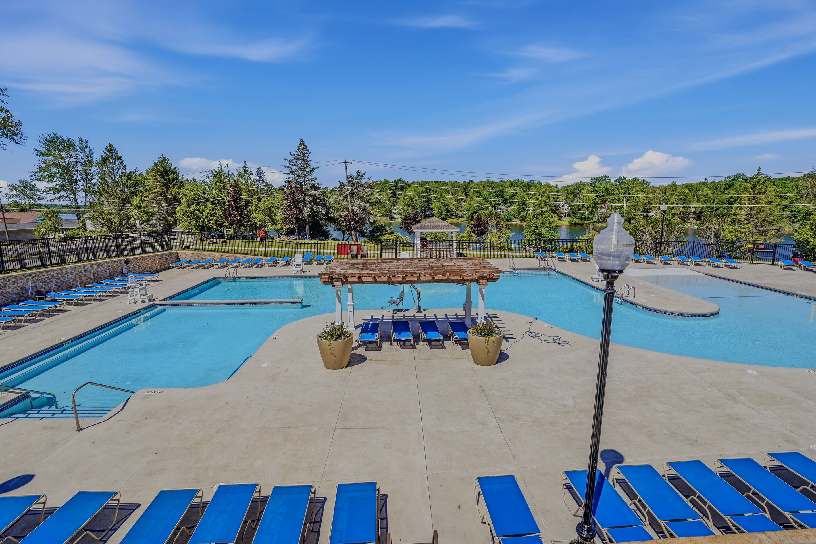  Community pool with gazebo, lap lanes, and full sun exposure