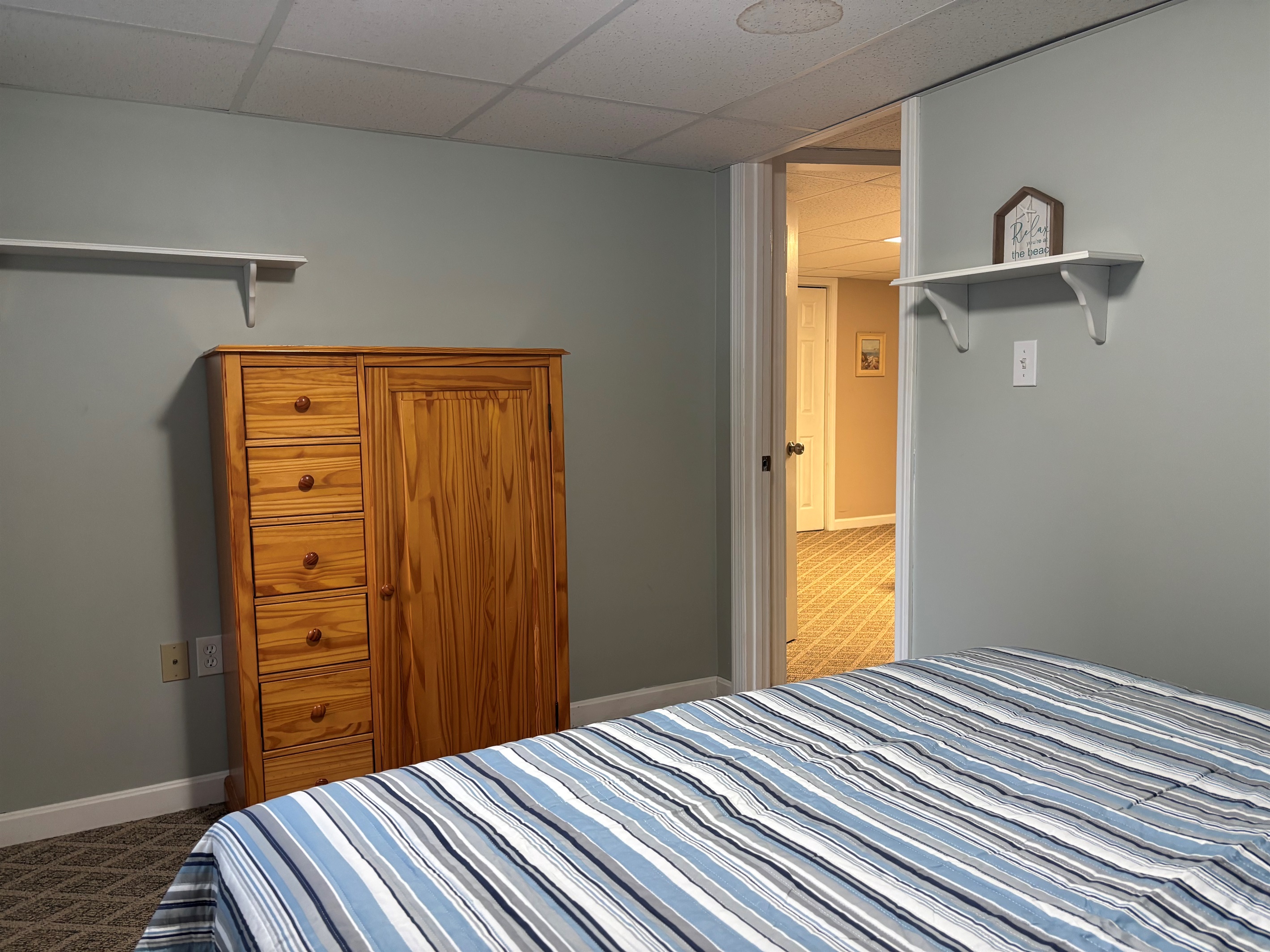 Queen bedroom in finished basement 