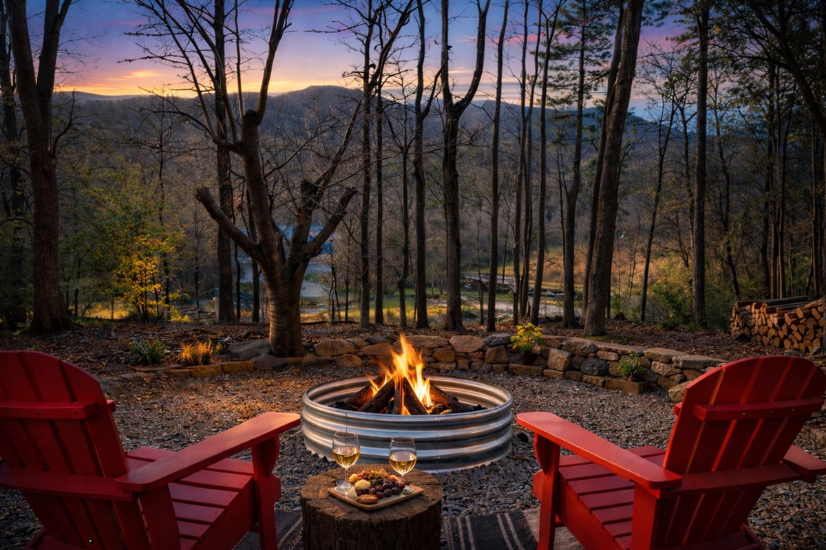 Sunset, mountain views, and a crackling fire—this is where unforgettable cabin nights begin.