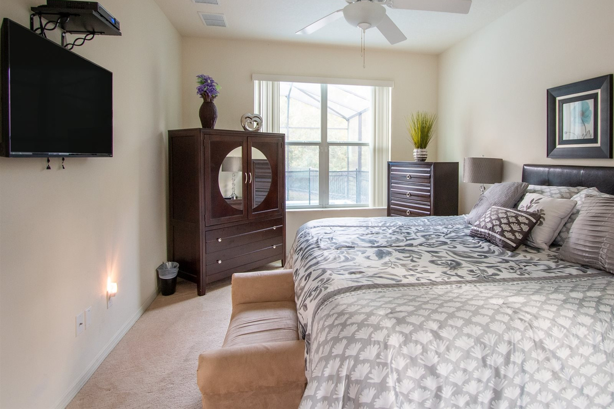 Master Bed, TV in every bedroom!